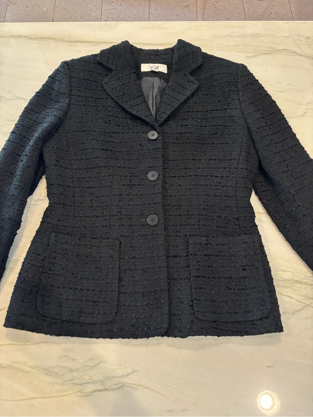 Le Suit Black Bouclé Textured Three-Button Blazer
